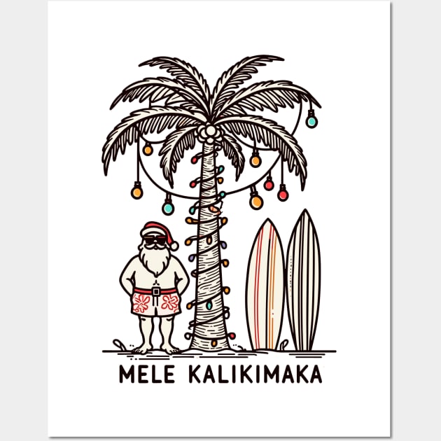 Mele Kalikimaka Hawaiian Christmas In July Hawaii Santa Wall Art by KsuAnn